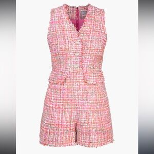 Adelyn Rae Women's Hot Pink Tweed Romper Size L Sleeveless with Pockets